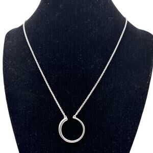 Lucky Brand Silver-Tone Open Circle Karma Pendant Necklace Minimalist 18” - 20”